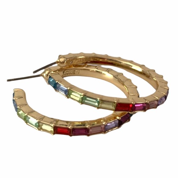 J. Crew Jewelry - J Crew Rainbow Baguette Hoop Earrings Rhinestone